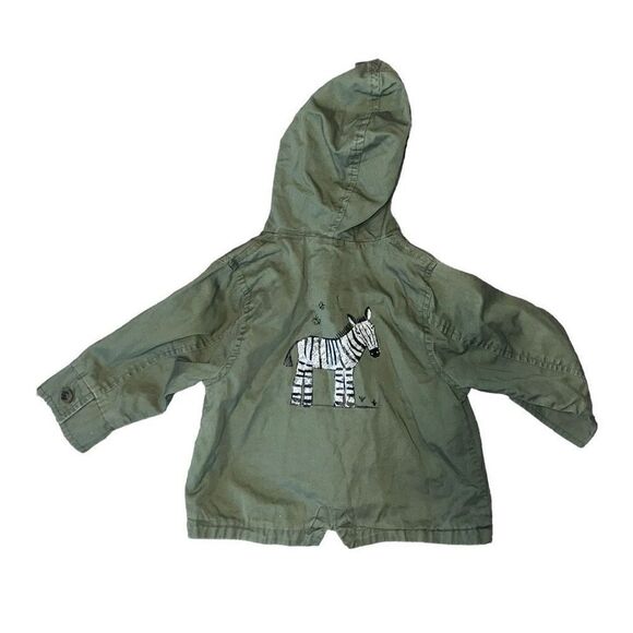 ZARA Zebra Green Lightweight Jacket W/ Hoodie Size 9/12 80 Months - Picture 2 of 6